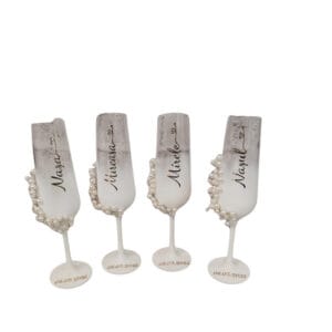 Set de 4 pahare degrade alb cu perle, text auriu