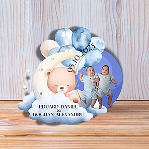Mărturii Magnetice Personalizate pentru Botez Gemeni– cu Săculeț de Organza Inclus Model 7