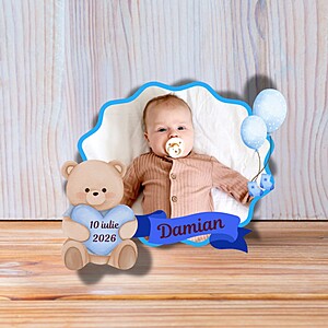 Mărturii Magnetice Personalizate pentru Botez – cu Săculeț de Organza Inclus Model 8