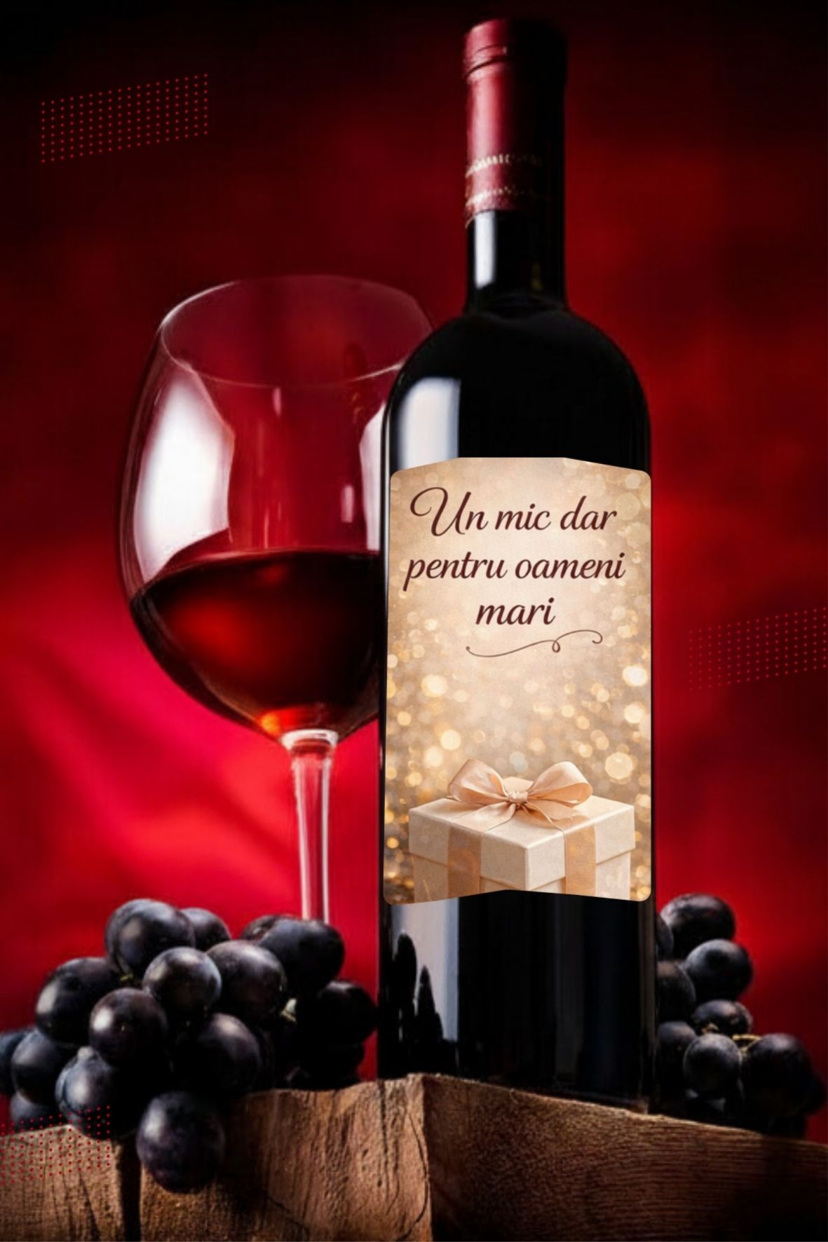 Sticlă vin cu etichetă „Un mic dar pentru oameni mari” – cadou elegant pentru persoane speciale