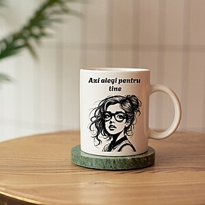 Cană personalizată albă, „Azi alegi pentru tine”, cadou motivațional femei, prietenă, mamă, colegă, mesaj inspirațional, ceramică