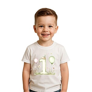 Tricou aniversar personalizat pentru copii, alb, bumbac 100%, model cifră aniversară