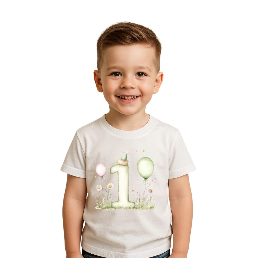 Tricou aniversar personalizat pentru copii, alb, bumbac 100%, model cifră aniversară