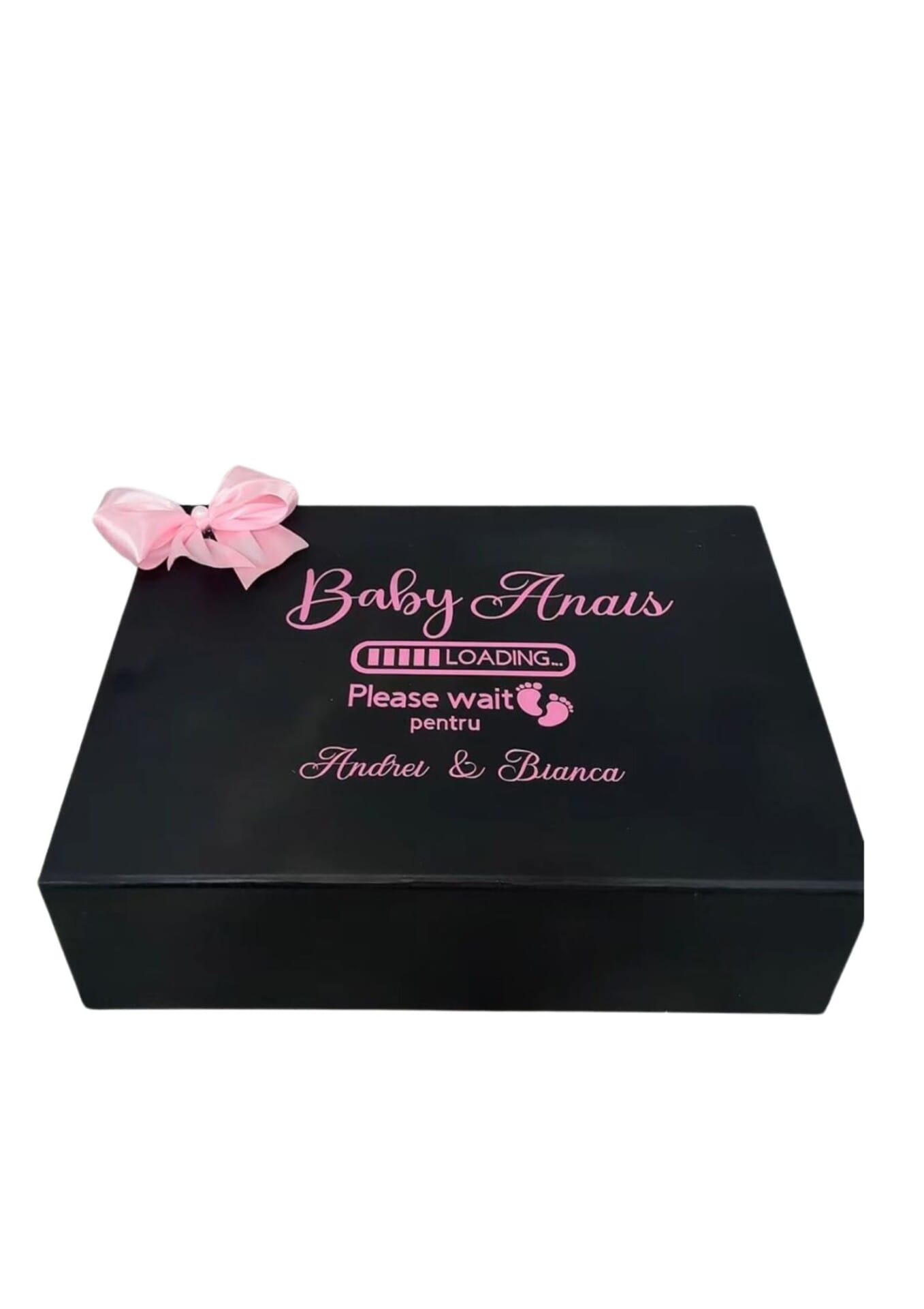Set cerere nași botez fetiță, cutie personalizată elegantă cu băuturi și pahare, tematică roz - imagine 2