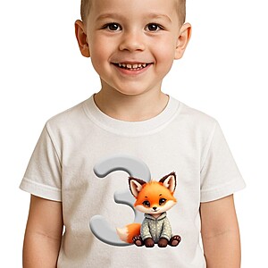 Tricou aniversar copii 3 ani cu vulpiță drăgălașă – Tricou personalizat zi de naștere