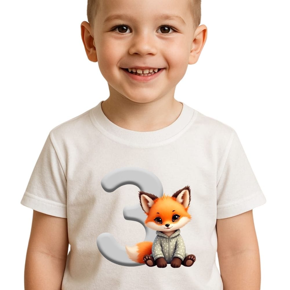 Tricou aniversar copii 3 ani cu vulpiță drăgălașă – Tricou personalizat zi de naștere