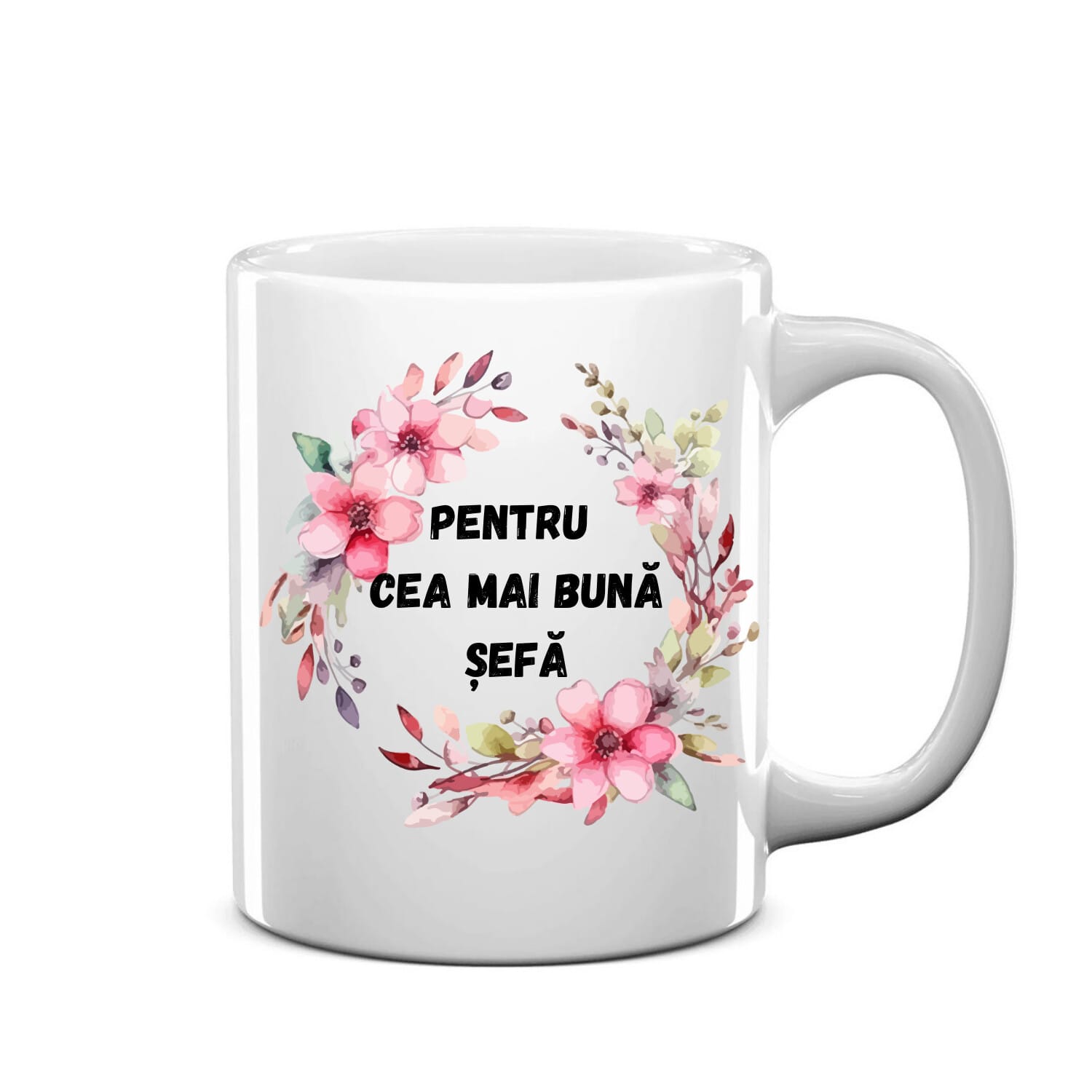 Cană personalizată albă, înaltime 9,9 cm, pentru cea mai bună șefă