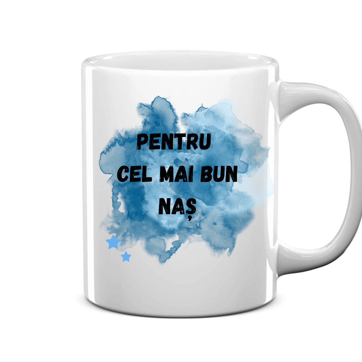 Cană personalizată albă, înaltime 9,9 cm, pentru cel mai bun naș !