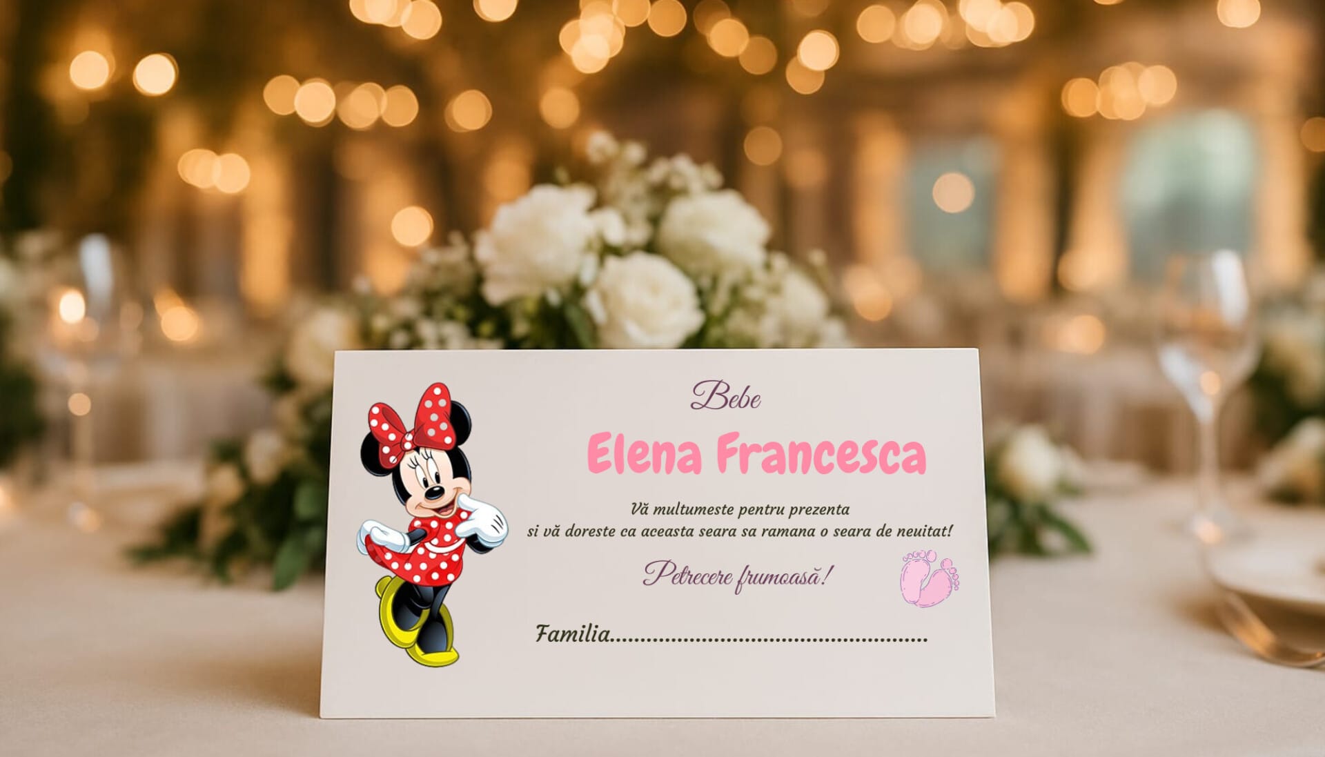 Plic Dar Botez Fetiță – Model Minnie Mouse Personalizat