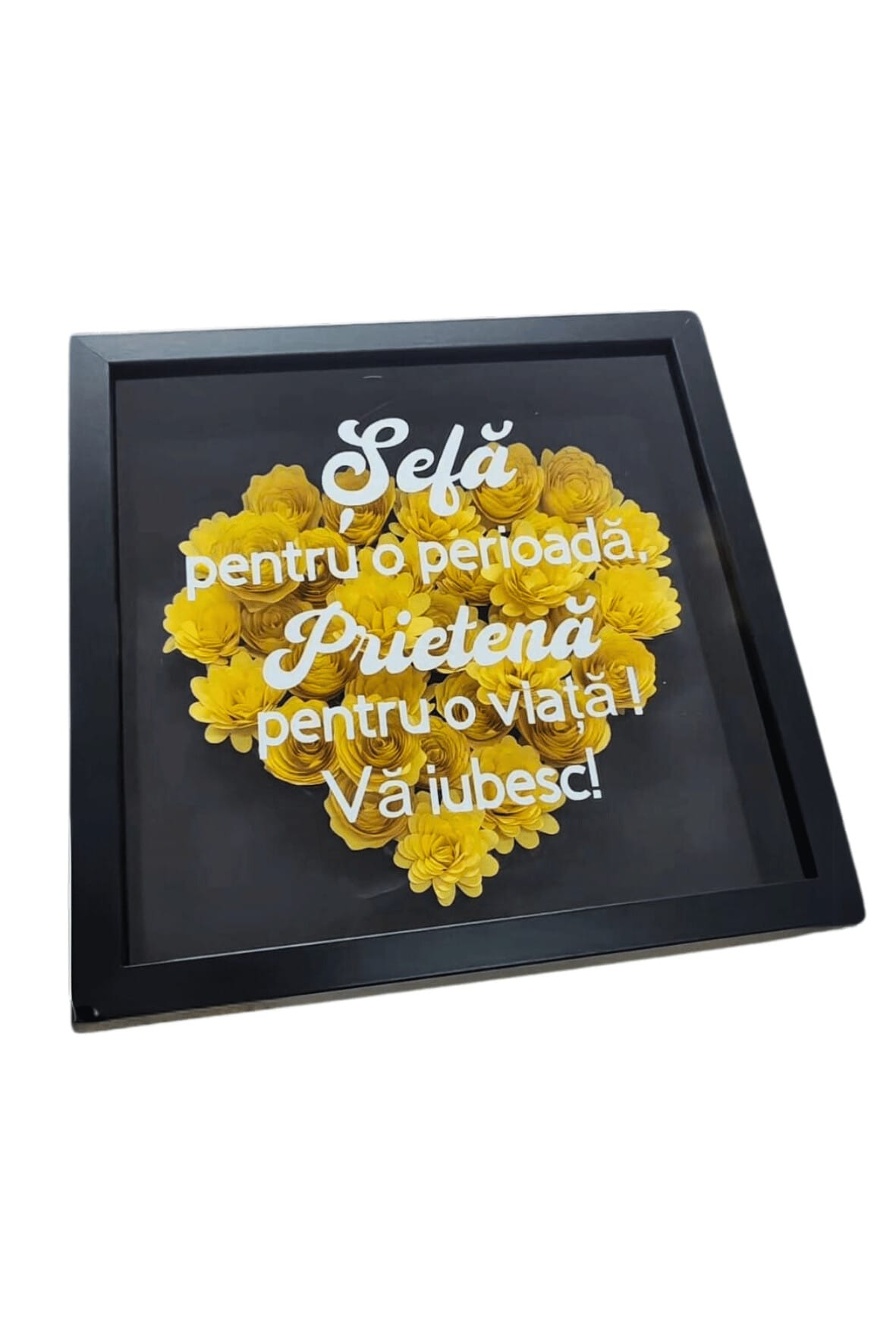 Rama cu flori 3d, Mesaj Șefa, Rama neagră flori galbene