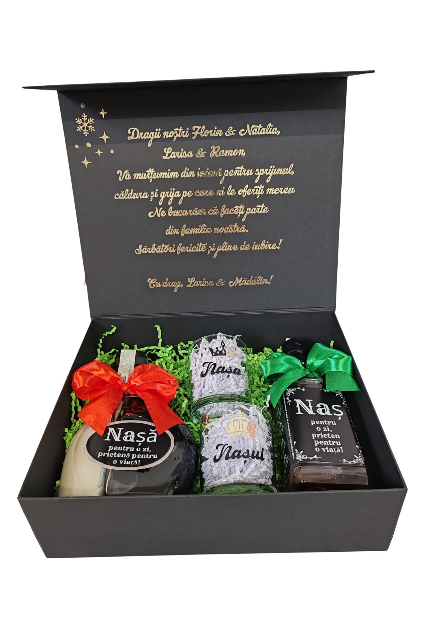 Set cadou crăciun pentru nași – “Crăciun de Poveste” | Cutie elegantă personalizată, modelul 48