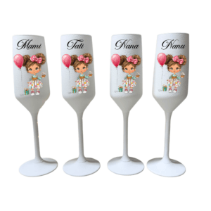 Set 4 pahare din sticlă personalizate, 22 cl – Mami, Tati, Nana și Nanu, model fetiță cu balon