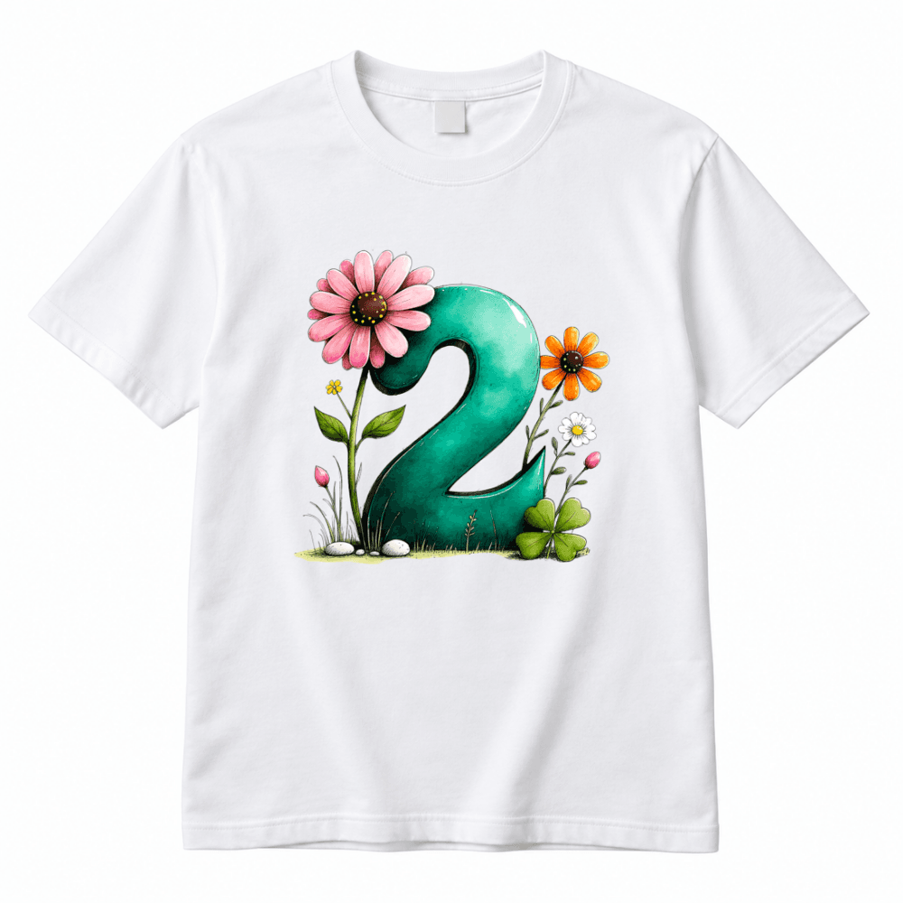 Tricou aniversar 2 ani cu cifră și flori
