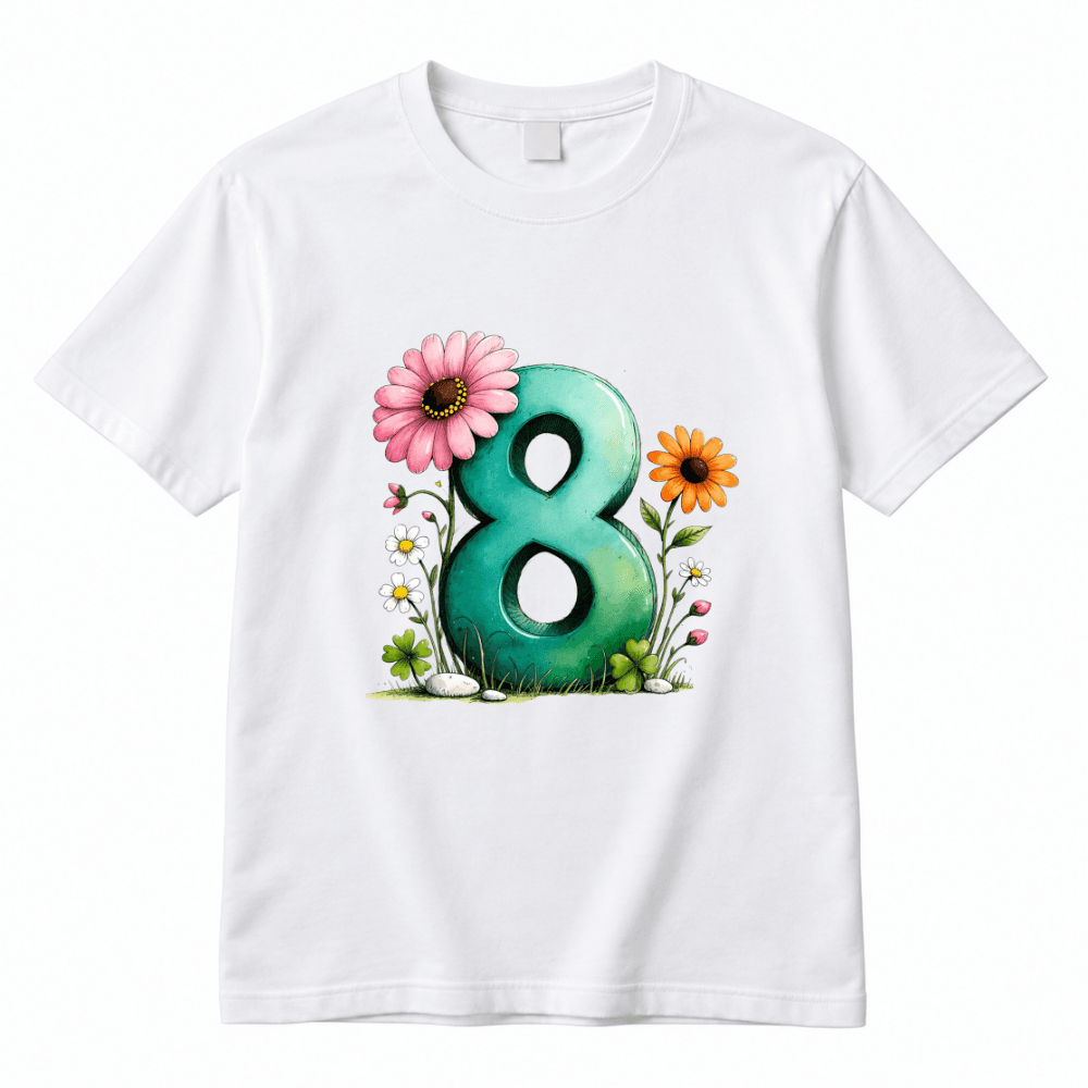 Tricou aniversar 8 ani cu cifră și flori