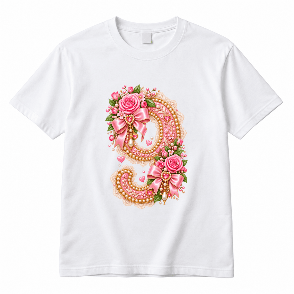 Tricou aniversar 9 ani cu trandafiri și fundițe roz