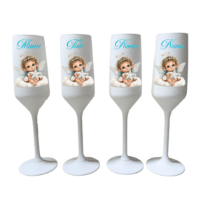 Set 4 pahare din sticlă personalizate, 22 cl – Mami, Tati, Nana și Nanu, model îngeraș cu steluță