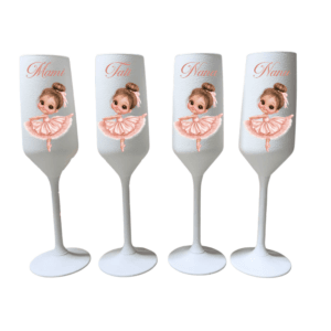 Set 4 pahare din sticlă personalizate, 22 cl – Mami, Tati, Nana și Nanu, model balerină roz