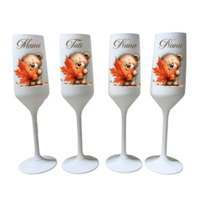 Set 4 pahare personalizate cu ursuleț de toamnă