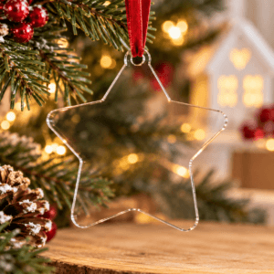 Ornament stea din plexiglas transparent 2 mm – blank pentru personalizare, 10 × 11 cm