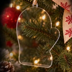 Ornament blank MĂNUȘĂ din acril transparent pentru Crăciun – 9 × 12 cm, grosime 2 mm
