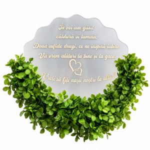 Placă cerere nași de cununie cu hortensie verde, 25x25 cm
